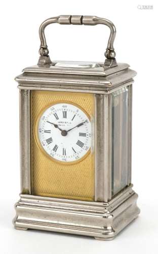Drocourt, French miniature silvered brass carriage clock wit...