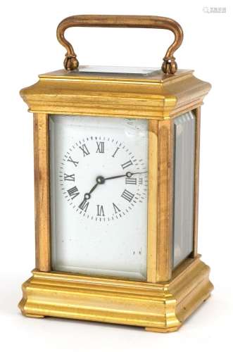 Miniature brass carriage clock with enamelled dial having Ro...
