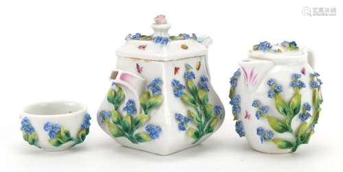 Meissen style continental floral encrusted porcelain compris...