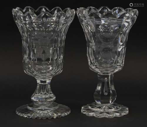 Pair of Victorian celery glass vases, each 26cm high
