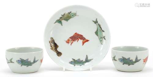 Two Chinese porcelain bowls and a saucer, each hand painted ...