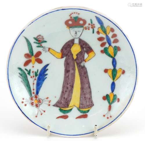 Turkish Kutahya pottery dish hand painted with a figures and...