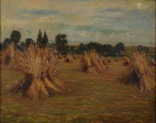 Manner of Henry H Parker - Rural landscape with hayricks, la...