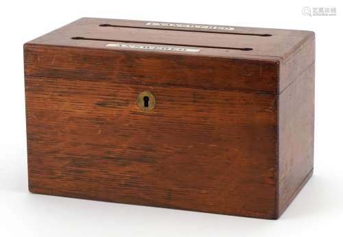 Victorian oak correspondence box with hinged lid having two ...