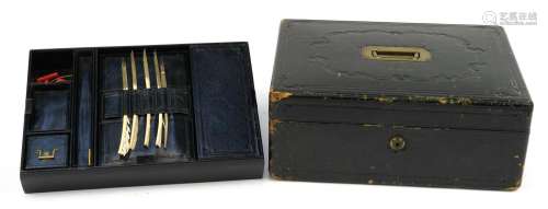 Early 19th century leather campaign writing box by W Leuchar...