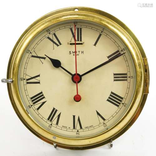 Smiths ships bulkhead design brass eight day wall clock with...