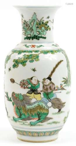 Chinese porcelain vase hand painted in the famille verte pal...