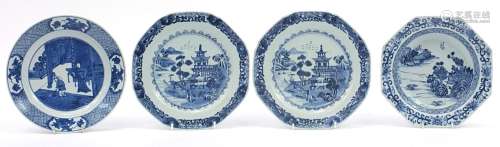 Four Chinese blue and white porcelain plates including a pai...
