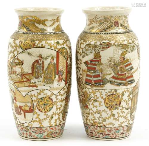 Pair of Japanese Satsuma pottery vases hand painted with Sam...