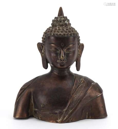 Chino Tibetan patinated bronze bust of Buddha, 21cm high