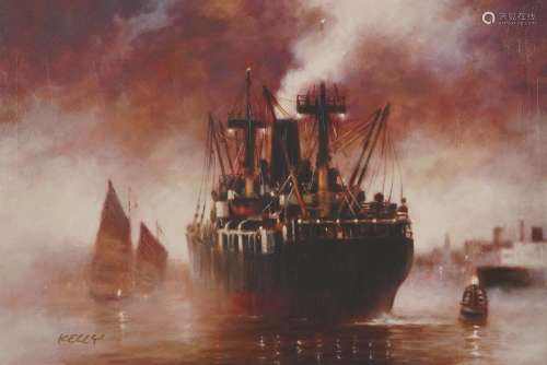 After John Kelly - Ocean Liner in a Storm, giclee print in c...