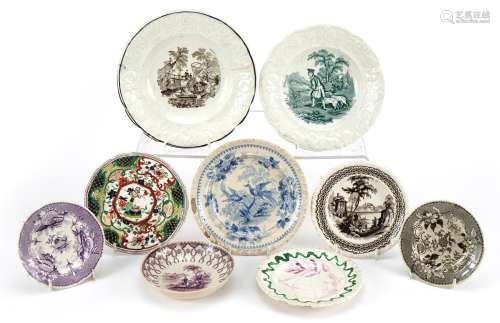 Eight 19th century plates and a saucer including Swansea exa...