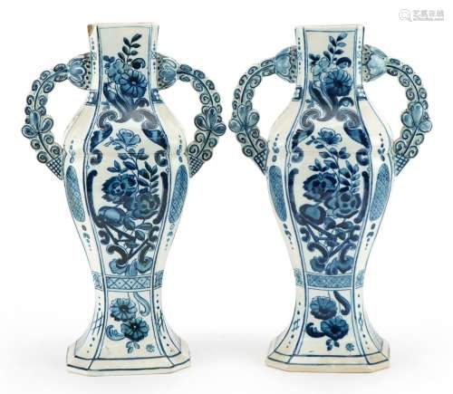 Villeroy & Boch, pair of Dutch Delft tin glazed vases wi...