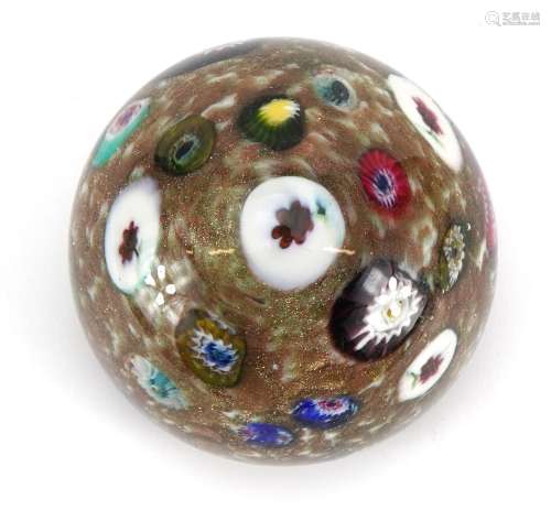 Venetian millefiori glass paperweight with flower canes, app...