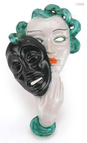 Goldschneider, Austrian Art Deco pottery face mask of a fema...