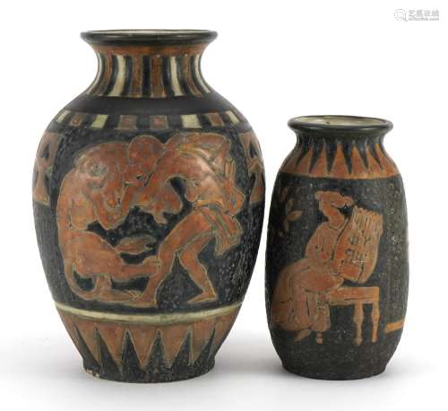 Amphora, two Czechoslovakian Art Nouveau vases hand painted ...