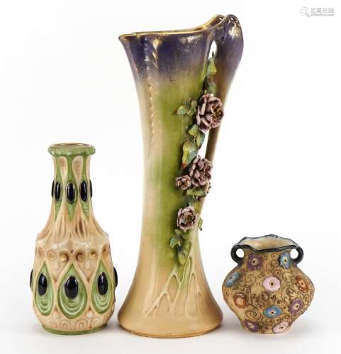 Amphora, Art Nouveau Czechoslovakian pottery including a lar...