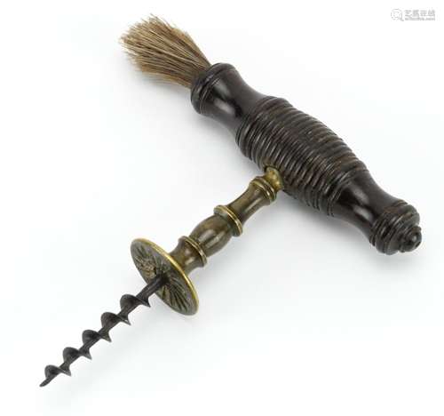 19th century Henshall type brass corkscrew with turned wood ...