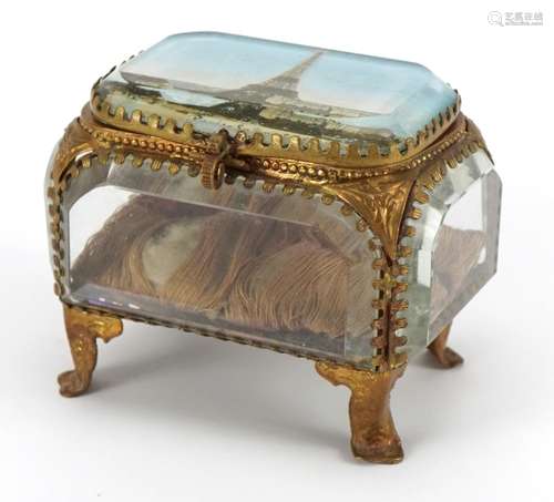 19th century French brass and bevelled glass jewel casket wi...