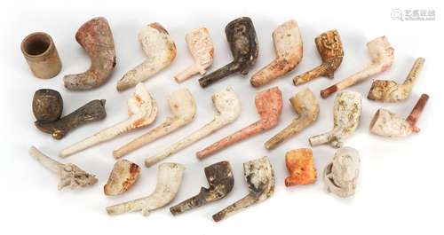 Collection of antique and later clay pipes including one in ...