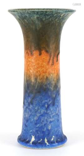 Ruskin pottery vase having a mottled green, orange and blue ...