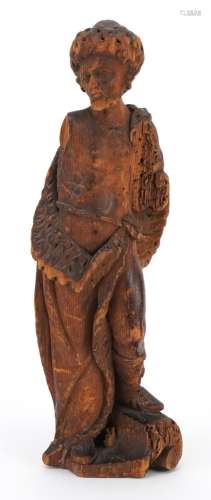 Antique European wood carving of a Christian man, 20cm high