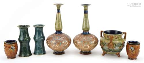 Royal Doulton stoneware comprising three pairs of vases and ...