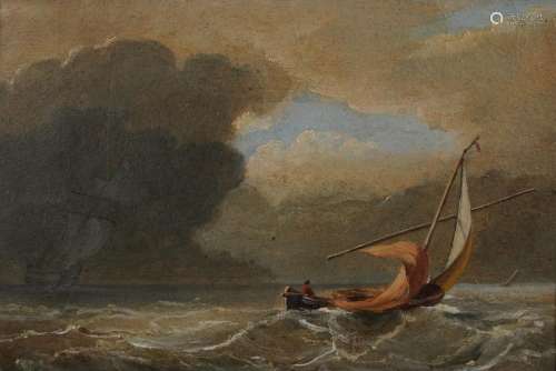 Fishing boat before a ship, maritime interest oil on board, ...