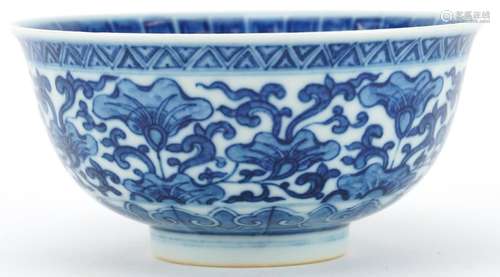 Chinese blue and white porcelain bowl hand painted with flow...