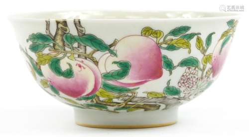 Chinese porcelain bowl hand painted in the famille rose pale...