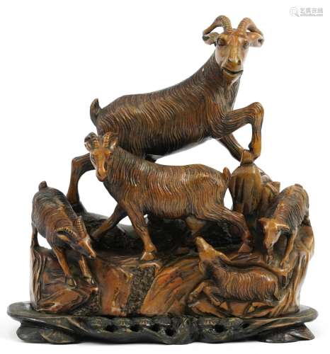 Unusual Chinese soapstone carving on stand carved with five ...