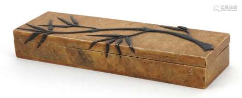 Chinese soapstone box carved with bamboo grove, 27cm wide