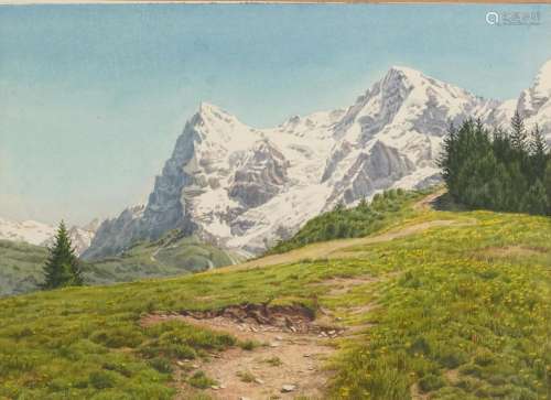 Joan Morgan - The Monch and the Eiger, watercolour, E Stacy ...