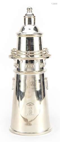 Silver plated cocktail shaker in the form of a lighthouse, 3...