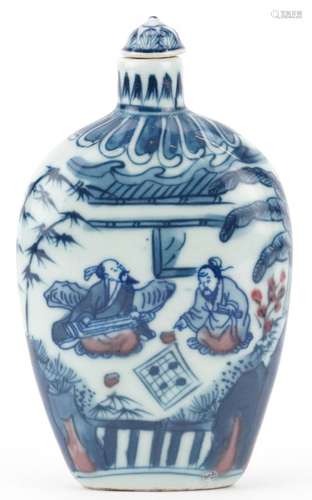 Chinese blue and white with iron red porcelain snuff bottle ...