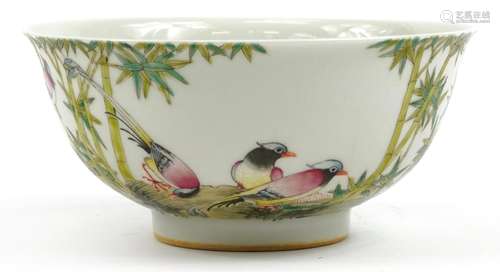 Chinese porcelain bowl hand painted in the famille rose pale...