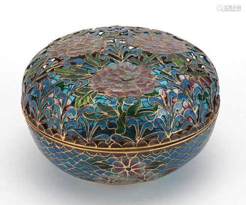 Japanese plique a jour enamel box and cover enamelled with f...