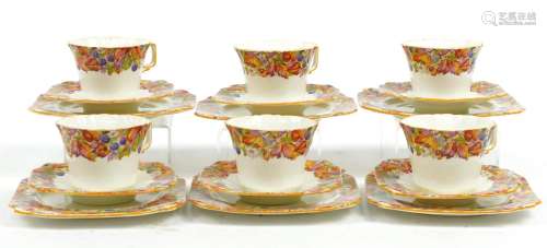 Paragon, set of six trios decorated with leaves and flowers