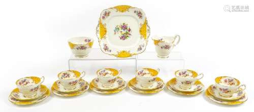 Paragon yellow ground six place tea service decorated with b...