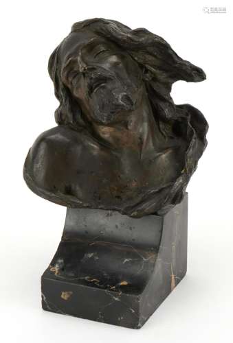 Gaetano Chiaramonte, patinated bronze bust of Christ raised ...