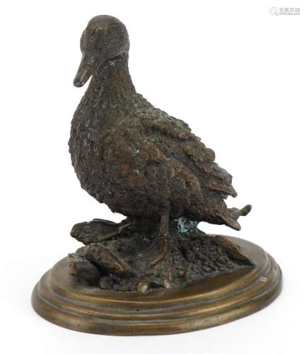 After Pierre Jules Mene, patinated bronze study of a duck, 1...