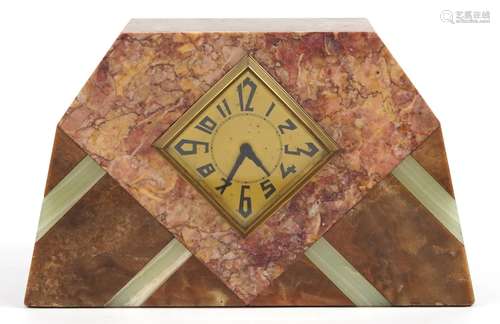 Art Deco marble and onyx mantle clock, the gilt dial having ...