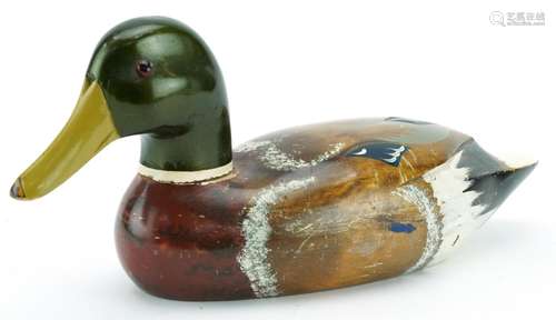 Vintage hand painted wood duck decoy with sprung head, 38cm ...