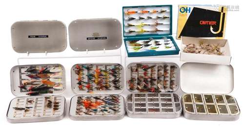 Large collection of Victorian and later fishing flies in cas...