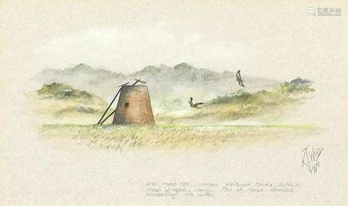 K J Wood 1975 - Westwood Marsh, Suffolk, watercolour with pe...