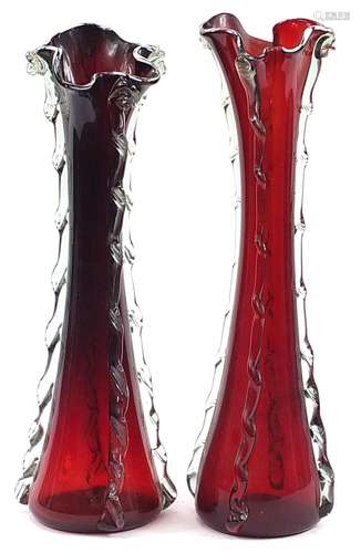 Large pair of Murano ruby glass vases, 52cm high