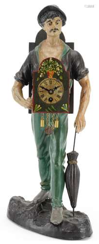 Novelty painted spelter table clock in the form of a gentlem...