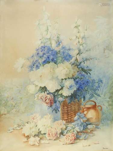 Isidore Rosenstock - Flowers in a basket, very large waterco...