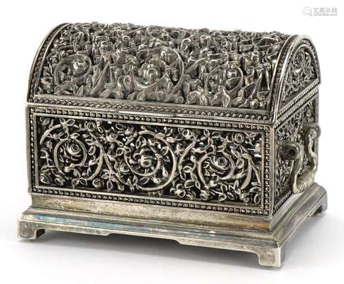 Silver plated jewellery casket in the form of a dome topped ...