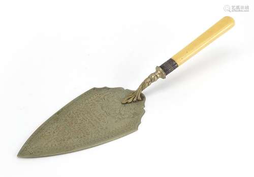 Edwardian silver mounted presentation trowel with ivorine ha...